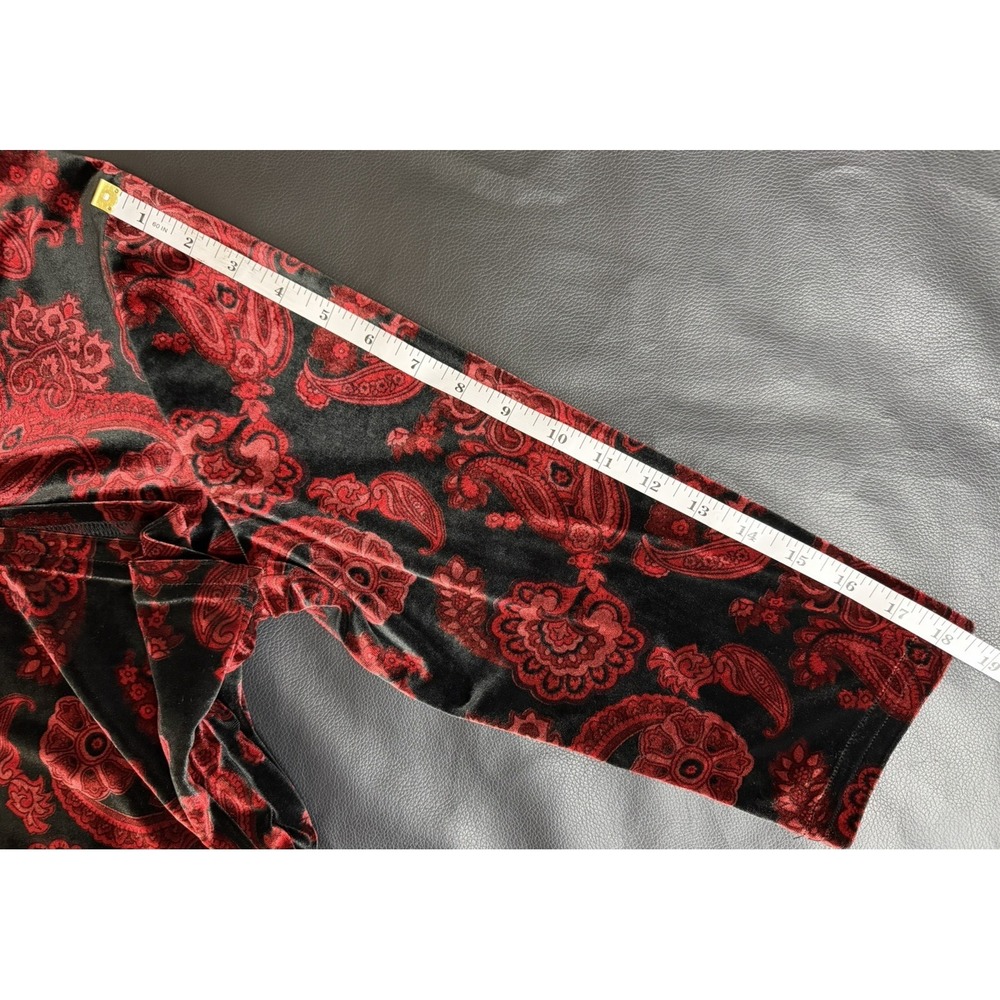 Vtg Worthington Red Black Paisley Velvet Top 3/4 Sleeve L / XL Y2K Whimsigoth - Picture 7 of 10